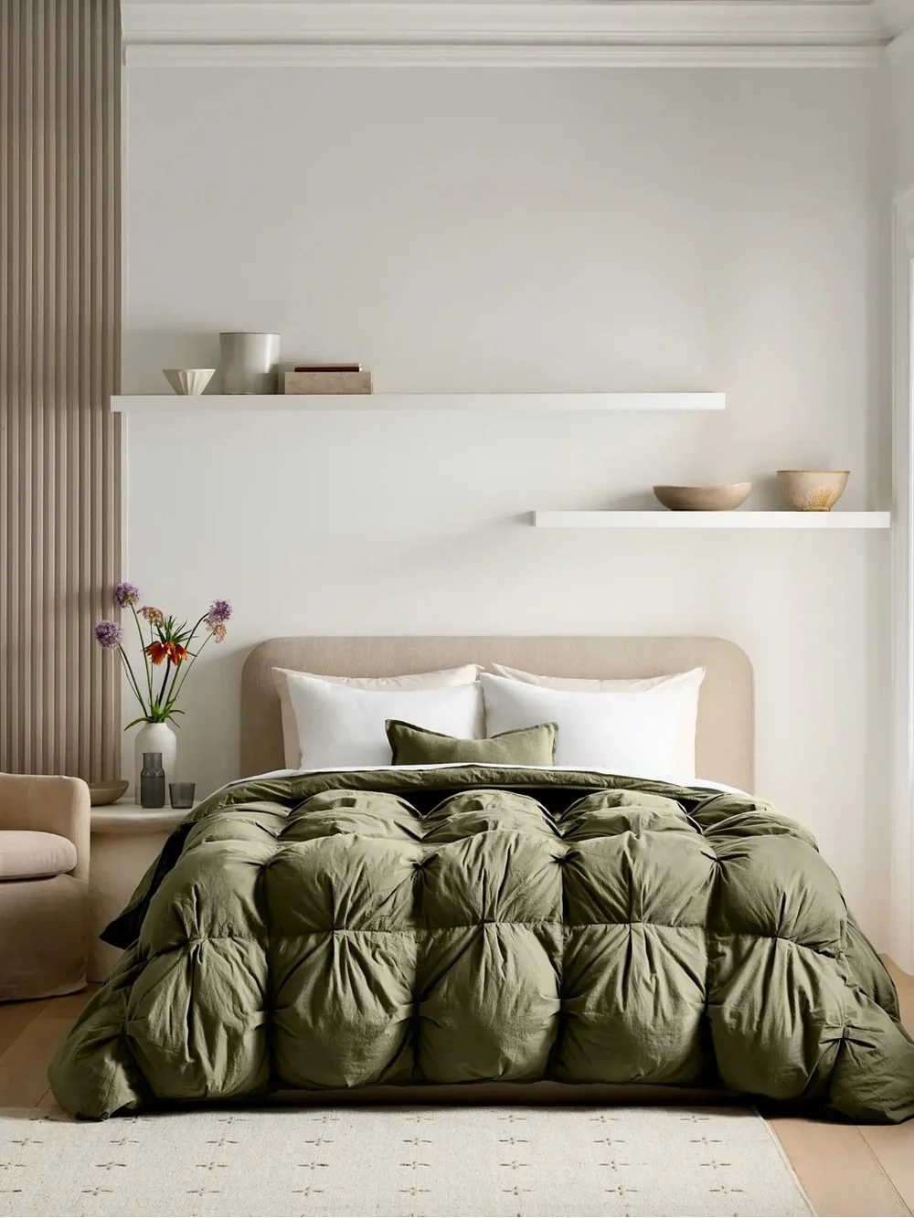 Quince Cotton Pintuck Comforter Twin Dusty Olive
